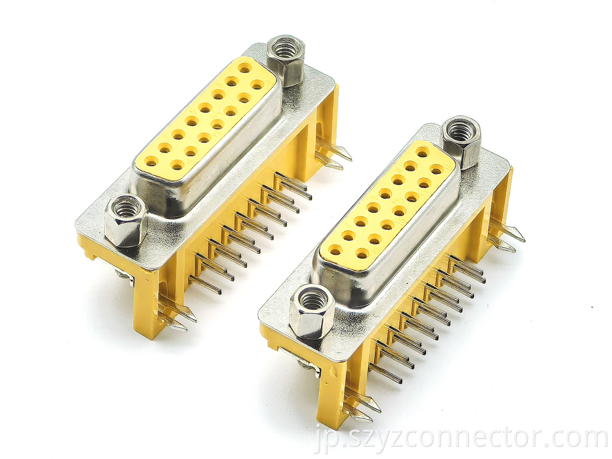 D-SUB Female Right Angle DIP Rivet TYPE With Boardlock & Front Jackscrew Foot Print=8.08mm 15P